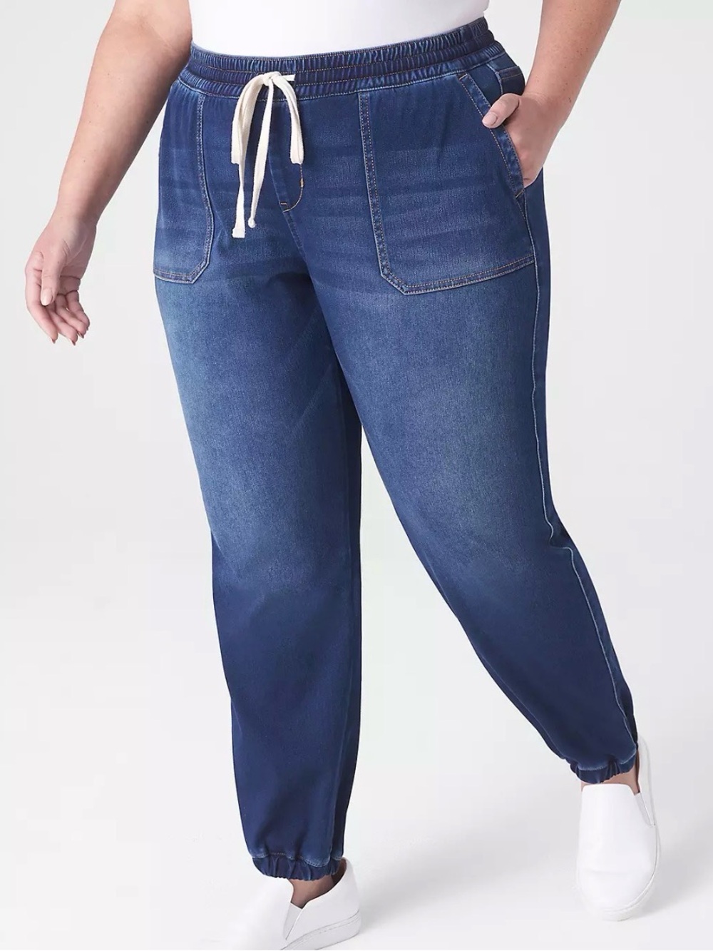 Lane Bryant Dark Blue Drawstring Boyfriend Jeans